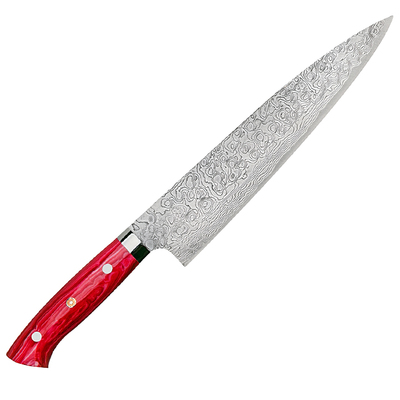 Red Turquoise - Damasceński, ręcznie kuty japoński nóż szefa kuchni Gyutoh 24 cm, stal R2, Takeshi Saji